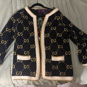 GG Black and Gold Logo Knit Jacket